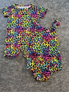 Bums & Roses Bamboo Kids Multicolor Leopard Print One-Piece Bundle Romper Ruffle